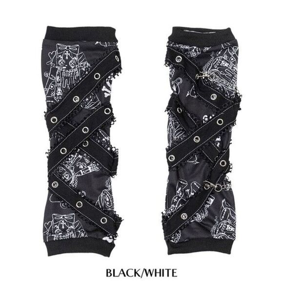 Goth Emo Punk Bunny Rabbit Harajuku Arm Warmers Blk/Wht - Picture 3 of 3